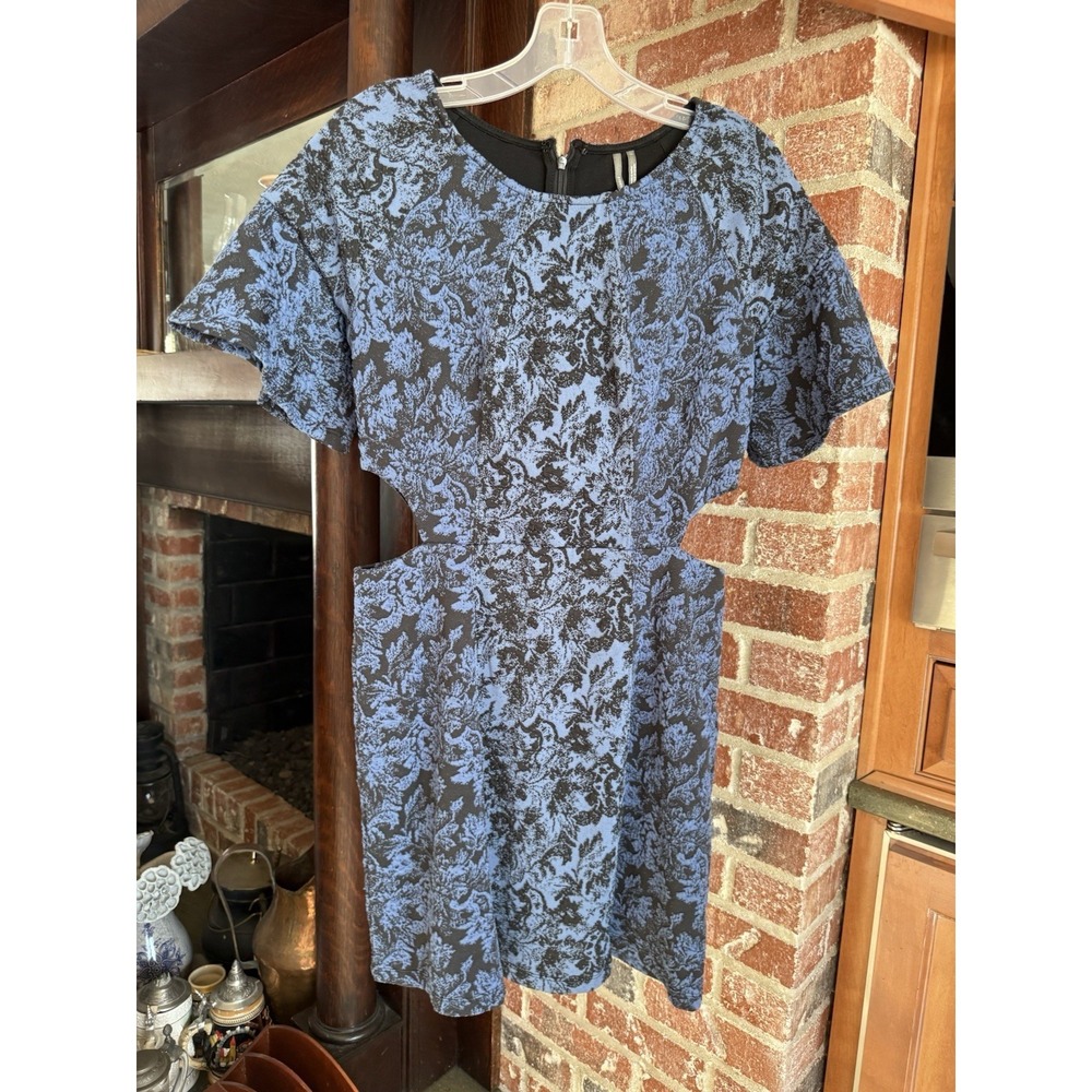 by Anthropologie Jacquard Blue Black Cutout‎ Dress 6